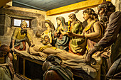 Entombment of Jesus - mise au tombeau - in the crypt of the ossuary in the walled parish of Saint-Thegonnec, Brittany, France