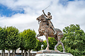 Equestrian statue of Joan of Arc in Les Jardins de l'Évêché park in Blois, France