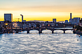 The Middle Bridge and the Rhine river at dusk, Basel, Switzerland, Europe