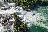 Rheinfall waterfall near Neuhausen am Rheinfall seen from the air, Switzerland, Europe