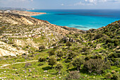 Hiking trail through the countryside at Cape Aspro near Pissouri, Cyprus, Europe