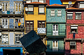 Typical houses on Praça Ribeira square in the old town of Porto, Portugal, Europe