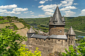 Burg Stahleck in Bacharach, Welterbe Oberes Mittelrheintal, Rheinland-Pfalz, Deutschland   