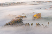 View over the foggy Elbe valley, Elbe sandstone, Saxon Switzerland, Elbe, Dresden, Saxony