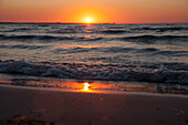 Sunset at Scharbeutz Beach, Scharbeutz on the Baltic Sea, Ostholstein, Schleswig-Holstein, Germany