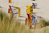 Beach chairs near Norddorf, Amrum Island, North Friesland, North Sea, Schleswig-Holstein, Germany