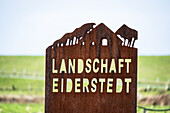 Information sign landscape Eiderstedt, Westerhever, North Sea, North Friesland, Schleswig-Holstein, Germany
