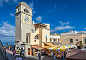Piazetti di Capri and Torre dell`Orologio in the old town of Capri, Capri, Gulf of Naples, Campania, Italy