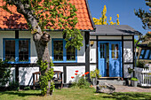 Idyllic half-timbered house in Svaneke on Bornholm, Denmark