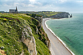 Rocky cliffs and chalk cliffs of Etretat, Normandy, France