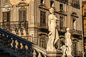 Woman statue on the Fontana Pretoria fountain, Palermo, Sicily, Italy, Europe