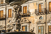 Statues on the Fontana Pretoria fountain, Palermo, Sicily, Italy, Europe