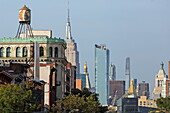 View of the Midtown Manhattan skyline with the Empire State Building from Bowery Street, Manhattan, New York, New York, USA