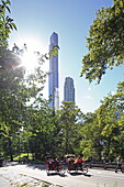 Central Park with the &#39;Pencil&#39; skyscrapers of Billionaire Row (57 Street), Manhattan, New York, New York, USA