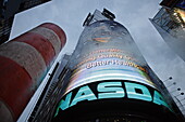 Steam discharge and NASDAQ sign, Times Square, Manhattan, New York, New York, USA