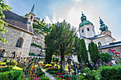 St. Peter's Abbey with cemetery and Margarethenkapelle in the city of Salzburg, Austria