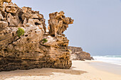 Rock formation at Praia da Varandinha beach on the southwest coast of Boa Vista island, Cape Verde