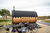 Portable barrel sauna in Denmark, Ishöj am Strand, Denmark, Baltic Sea