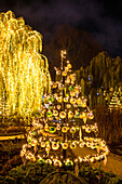 Hanging Christmas tree in Tivoli Gardens, Copenhagen, Denmark