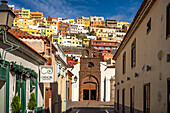 Cityscape with colorful houses and the Church of the Assumption or Nuestra Senora de Asuncion in the island capital of San Sebastian de La Gomera, La Gomera, Canary Islands, Spain, Europe