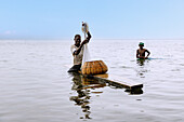 traditional fisherman at Lake Bosumtwi near Abono in the Ashanti Region in central Ghana in West Africa