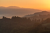 Morgenstimmung im Herbst nahe Volterra, Toskana, Italien