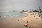 Jaffa Beach overlooking Tel Aviv skyline, Israel, Middle East, Asia