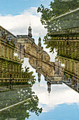 Double exposure of the buildings of the Ecole du Louvre seen from the Quai Françcois Mitterrand in Paris, France.