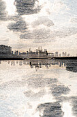 Double exposure of Miami harbor seen from the South Pointe Park Pier, Florida