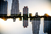 Double exposure of the Portofino Tower and other residential highrises on Miami Beach, Florida
