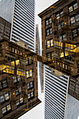 Double exposure of a office building on Pine street in the Financial District area of San Francisco, California.