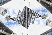 Double exposure of a highrise building on California street in the Financial District area of San Francisco, California.