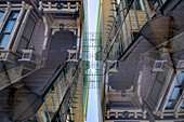 Double exposure of a wooden residential building in the famous mission district in San Francisco, California.