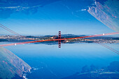 Double exposure of the iconic Golden Gate Bridge from the Golden Gate View Point in San Francisco, California.