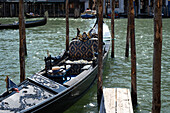 Blick auf eine Gondel am Kanale grande in Venedig, Canale grande, Venezia, Venetien, Italien, Europa