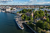 Aerial view of sailing ship (with youth hostel) af Chapman, Stockholm, Stockholm, Sweden, Europe