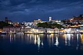 Harbor and city lights at dusk, St. George&#39;s, St. George, Grenada, Caribbean