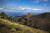 Palmen, Berge, Täler und Meer, San Sebastián de La Gomera, La Gomera, Kanarische Inseln, Spanien, Europa