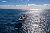 Aerial view of expedition cruise ship World Voyager (Nicko Cruises), at sea, near Gran Canaria, Canary Islands, Spain, Europe