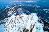 View from the summit of the Zugspitze over the Jubilee Ridge, Bavaria, Germany.