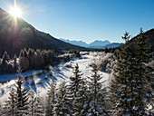 Isar between Wallgau and Vorderriss in winter, Karwendel, Alps, Upper Bavaria, Germany
