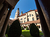 View of the cathedral from the cloister, Brixen, South Tyrol, Italy
