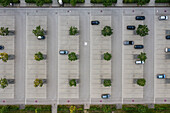 Parking lot at the University of Applied Sciences Neu-Ulm im Wiley, administrative district of Swabia, Bavaria, Germany, aerial photograph