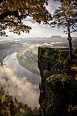 Sofa view of the Elbe and the Lilienstein Table Mountain, Saxon Switzerland, Elbe Sandstone Mountains, Saxony, Elbe, Germany