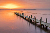 Sunrise with jetty at the Baltic Sea, Kerteminde, Funen Island, Southern Denmark, Denmark