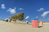 Beach chairs and beach tents on the beach, Borkum Island, Lower Saxony, Germany