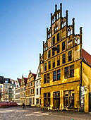 Town houses on the Alter Markt in the old town of Bielefeld, in front the Crüwell House, Teutoburg Forest, North Rhine-Westphalia, Germany