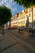The market square with beautiful town houses in Naumburg/Saale on the Romanesque Road, Burgenlandkreis, Saxony-Anhalt, Germany