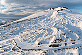The peak in the snow, Etna, Catania, Sicily, Italy, Europe