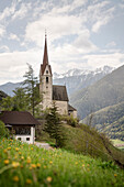 Church near Valgenauna with a view of the Wipptal, South Tyrol, Italy, Alps, Europe